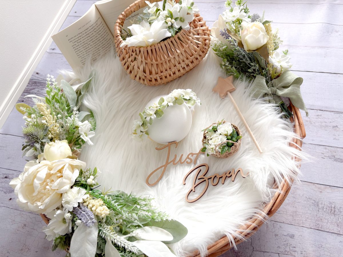 Botanicalセット ニューボーンフォトレンタル グリーン ナチュラル かご 新生児 セルフ撮影