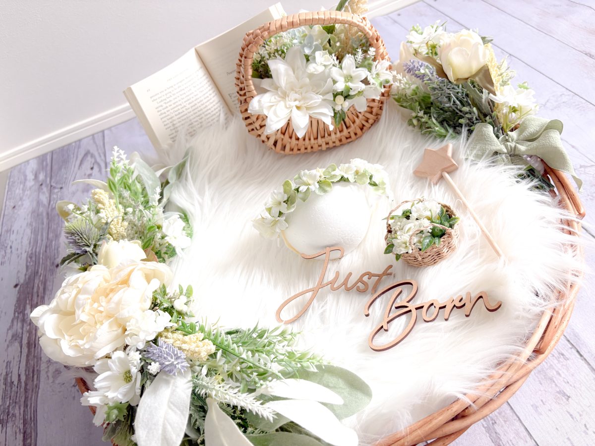 Botanicalセット ニューボーンフォトレンタル グリーン かご 新生児撮影 セルフ撮影